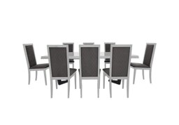 Palazzo 160cm Extending Dining Table in Glossy White with 8 Rombi Chairs - Aquos Dark Grey