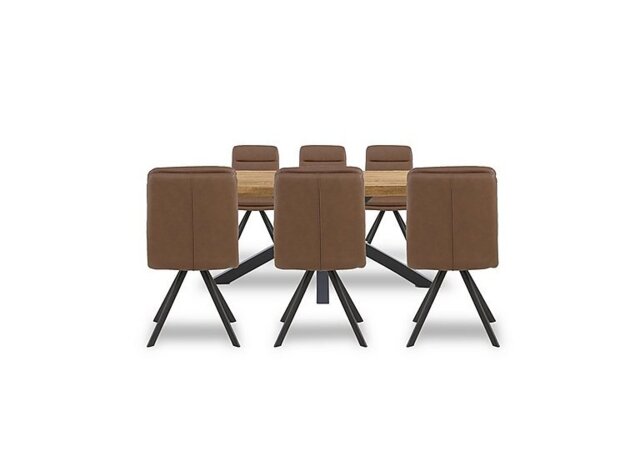 Bodahl - Njord Raw Edge Dining Table with Metal Star Base and 6 Tan Faux Leather Swivel Chairs - 220-cm