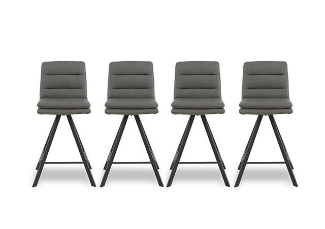 Njord Set of 4 Faux Leather Swivel Bar Stools - Grey