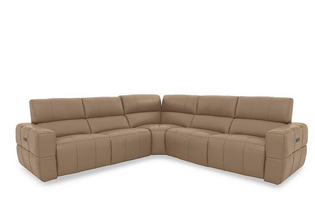 Cube Leather 3 Seater Power Recliner Sofa with Power Headrests - Montana Barley