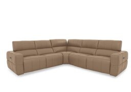 Cube Leather 3 Seater Power Recliner Sofa with Power Headrests - Montana Barley