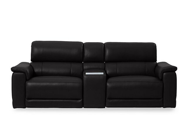 Genius Leather 3 Seater Power Recliner Media Sofa with Power Headrests, Power Lumbar and Heated Seats - Jet Black Cat - Sofas and Armchairs - In Time for Christmas