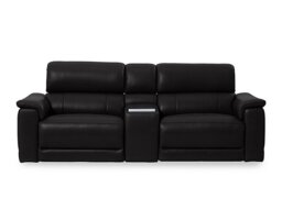 Genius Leather 3 Seater Power Recliner Media Sofa with Power Headrests, Power Lumbar and Heated Seats