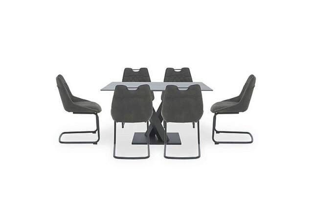 Warrior Grey Compact Fixed Dining Table with 6 Cantilever Chairs - Grey