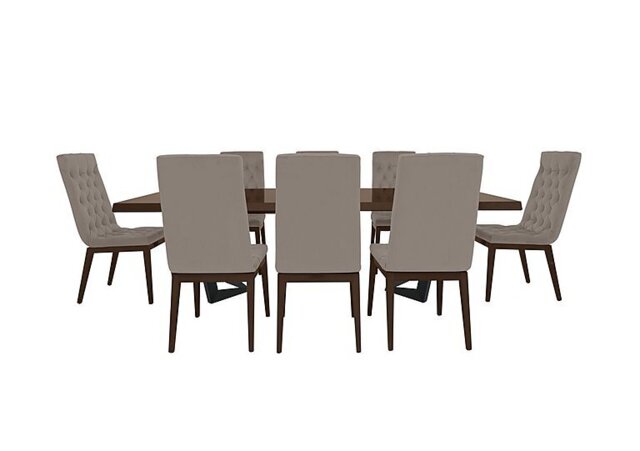 Palazzo 200cm Extending Dining Table in Dark Walnut with 8 Capitonne Buttoned Chairs - Scarlet Taupe
