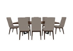Palazzo 200cm Extending Dining Table in Dark Walnut with 8 Capitonne Buttoned Chairs - Scarlet Taupe