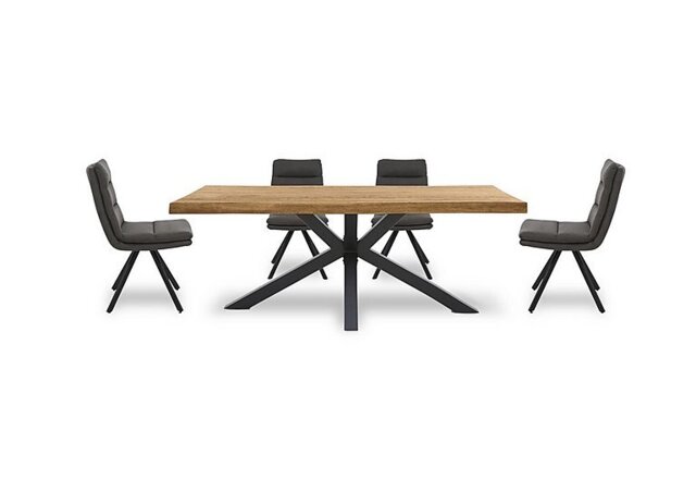 Bodahl - Njord 160cm Compact Raw Edge Dining Table with Metal Star Base and 4 Anthracite Fabric Swivel Chairs