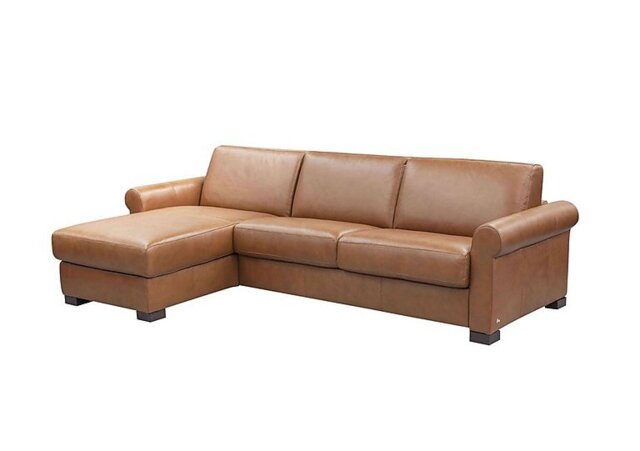 Nicoletti - Alcova 3 Seater Leather Sofa Bed and Storage Left Hand Facing Chaise with Scroll Arms - Botero Cuoio