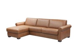 Nicoletti - Alcova 3 Seater Leather Sofa Bed and Storage Left Hand Facing Chaise with Scroll Arms - Botero Cuoio