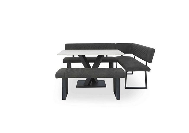 Warrior Crystal White Compact Fixed Dining Table with Right Hand Facing Corner Bench and Standard Bench - White/Grey