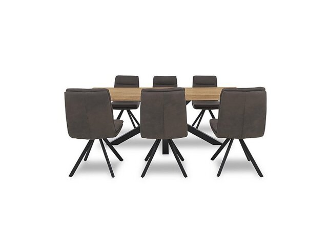Bodahl - Njord Raw Edge Dining Table with Metal Star Base and 6 Anthracite Fabric Swivel Chairs - 240-cm