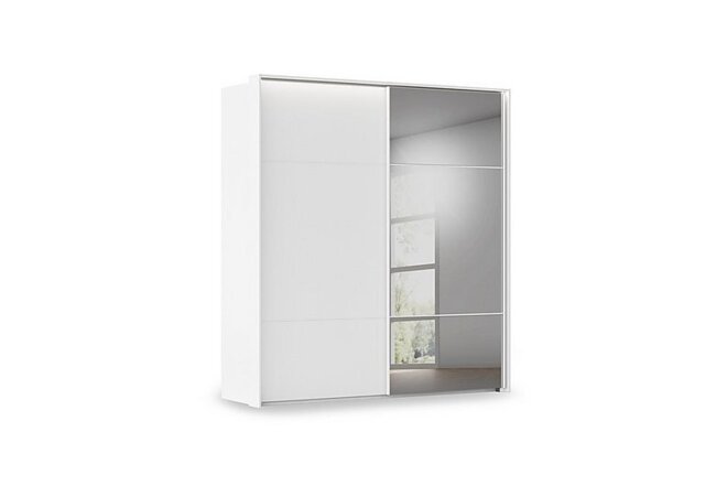 Rauch - Haven 210cm 2 Door Slider Wardrobe with 1 Décor Door, 1 Mirror Door and Lights - Alpine White