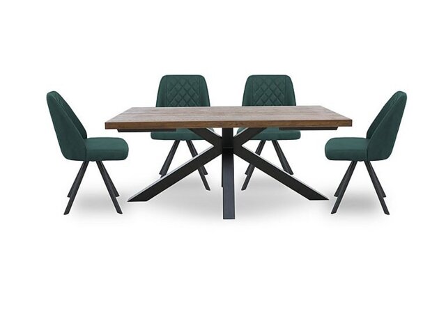 Jupiter Dining Table with Star Base and 4 Swivel Chairs - 180-cm - Green