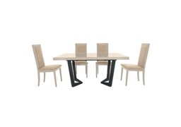 Palazzo 200cm Extending Dining Table in Sand Birch with 4 Rombi Chairs - Aquos Cream