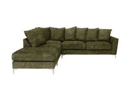 Legend Scatter Back Fabric Left Hand Facing Corner Sofa with Chrome Feet - Sublime Olive