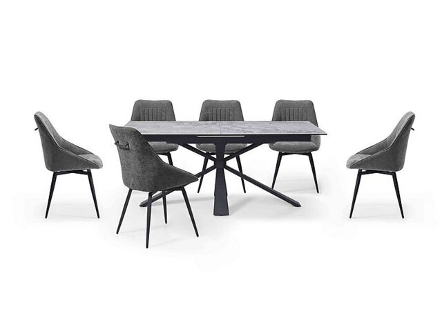 Crete Large Extending Dining Table and 6 Swivel Chairs - Dark Grey