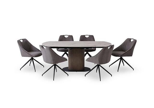 Petra Swivel Extending Dining Table and 6 Swivel Chairs - Dark Grey