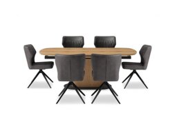 Jayden Pop Up Extending Dining Table and 6 Faux Leather Swivel Chairs - 180-cm - Dark Grey