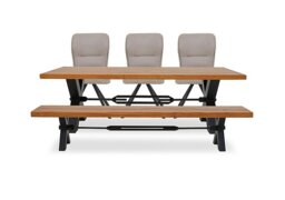 Bodahl - Terra Straight Edge Dining Table with Tension Bolt X-Leg, Bench and 3 Taupe Fabric Swivel Chairs - 240-cm