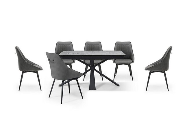 Crete Small Extending Dining Table and 6 Faux Leather Swivel Chairs