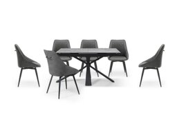 Crete Small Extending Dining Table and 6 Faux Leather Swivel Chairs