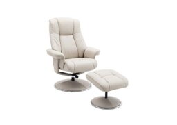Troyes Leather Look High-Back 360 Swivel Chair and Footstool - Mushroom
