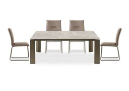 Connubia - Viola 180cm Large Extending Dining Table with Arenaria Ceramic Top and Lava Metal Legs and 4 Maya Chairs - Desert