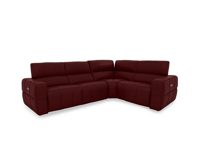 Cube Leather Power Recliner Right Hand Facing Corner Sofa with Power Headrests - Montana Ruby