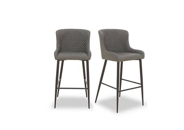 Hanoi Pair of Faux Leather Bar Stools - Slate Grey