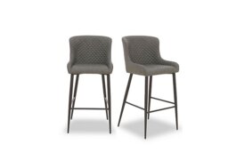 Hanoi Pair of Faux Leather Bar Stools - Slate Grey