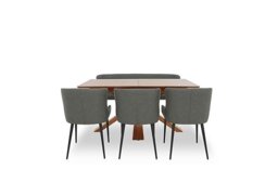 Hanoi Extending Dining Table with Wooden Base and 3 Faux Leather Chairs and a Bench - Slate Grey
