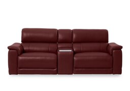 Genius Leather 3 Seater Power Recliner Media Sofa with Power Headrests, Power Lumbar and Heated Seats - Montana Ruby