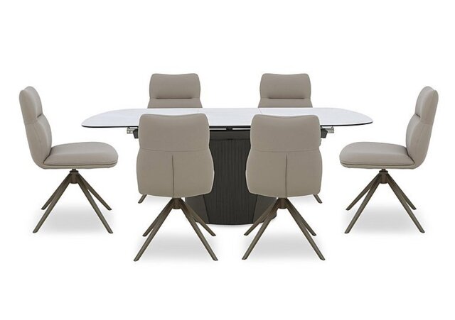 Icon White Extending Dining Table and 6 Diva Chairs with Bronze Legs - 160-cm