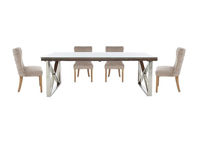 Chennai Dining Table with X-Leg Base and 4 Luxe Chairs - 180-cm - Taupe