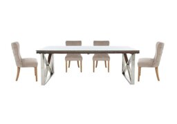 Chennai Dining Table with X-Leg Base and 4 Luxe Chairs - 180-cm - Taupe
