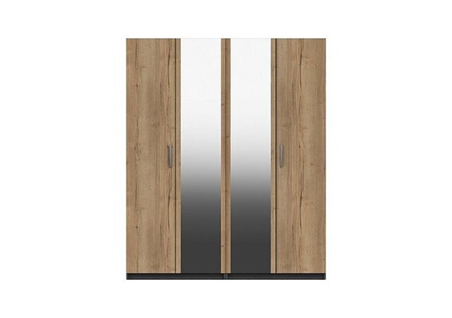 London Bedrooms - Waterloo 4 Door Wardrobe with 2 Mirrors - Graphite and Natural Rustic Oak