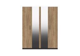 London Bedrooms - Waterloo 4 Door Wardrobe with 2 Mirrors - Graphite and Natural Rustic Oak