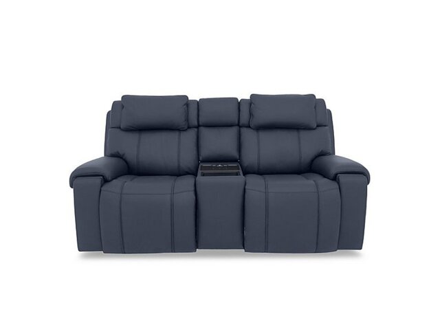 World of Leather - Hollywood NC Leather 2 Seater Power Recliner Media Sofa with Power Headrests and Storage Arms - NC Ocean Blue