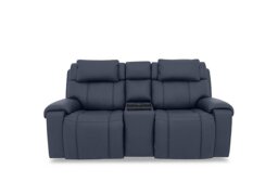 World of Leather - Hollywood NC Leather 2 Seater Power Recliner Media Sofa with Power Headrests and Storage Arms - NC Ocean Blue