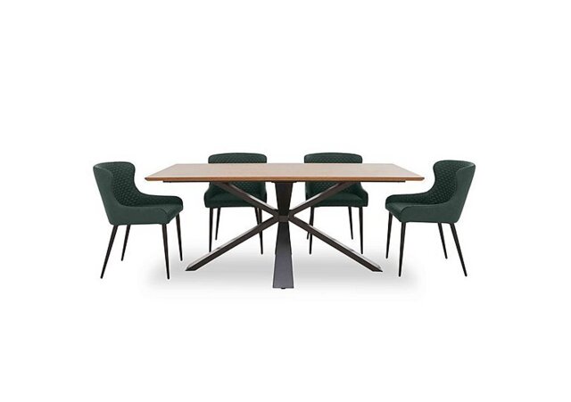 Hanoi Fixed Table with Metal Base and 4 Faux Leather Dining Chairs - Bottle Green