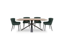 Hanoi Fixed Table with Metal Base and 4 Faux Leather Dining Chairs - Bottle Green
