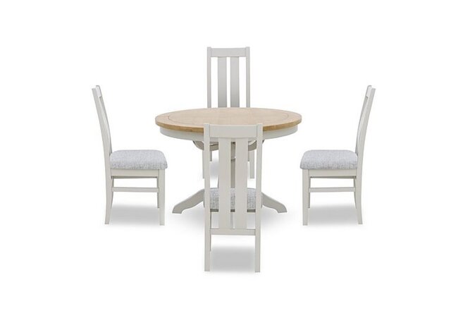 Lewis Round Pedestal Butterfly Extending Dining Table and 4 Wooden Slatted Back Chairs
