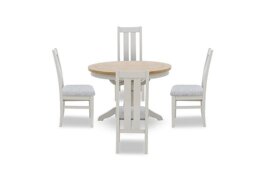 Lewis Round Pedestal Butterfly Extending Dining Table and 4 Wooden Slatted Back Chairs