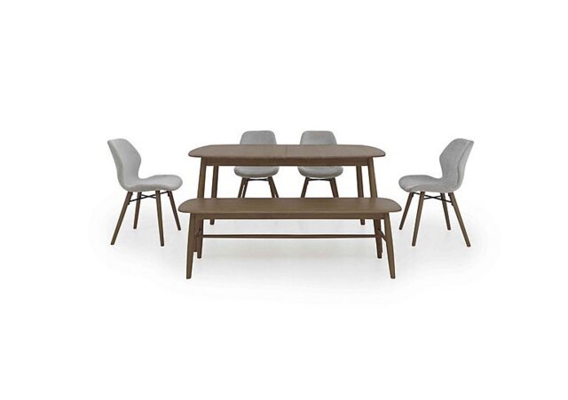 Stockholm Extending Dining Table with 4 Upholstered Chairs and a Bench - Dark Oak