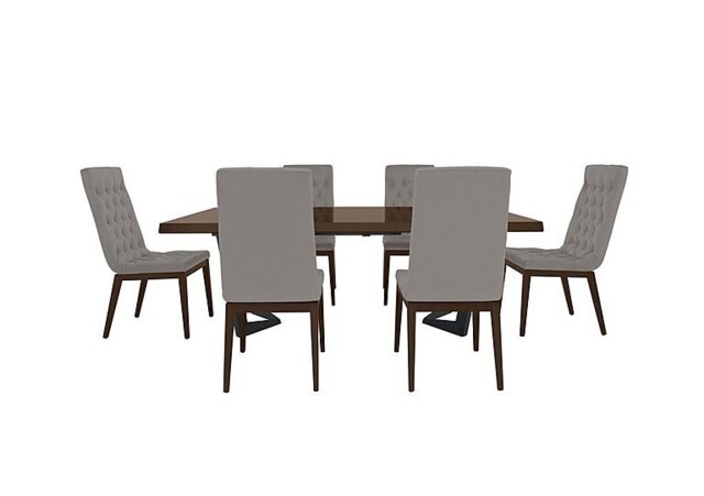 Palazzo 200cm Extending Dining Table in Dark Walnut with 6 Capitonne Buttoned Chairs - Scarlet Silver