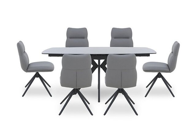 Quattro Extending Draw Leaf Table and 6 Swivel Dining Chairs