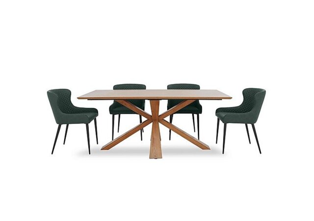 Hanoi Fixed Table with Wooden Base and 4 Faux Leather Dining Chairs - Bottle Green