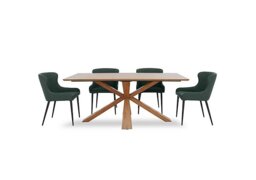 Hanoi Fixed Table with Wooden Base and 4 Faux Leather Dining Chairs - Bottle Green