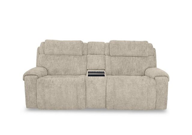 World of Leather - Hollywood Fabric 3 Seater Power Recliner Media Sofa with Power Headrests and Storage Arms - Cream
