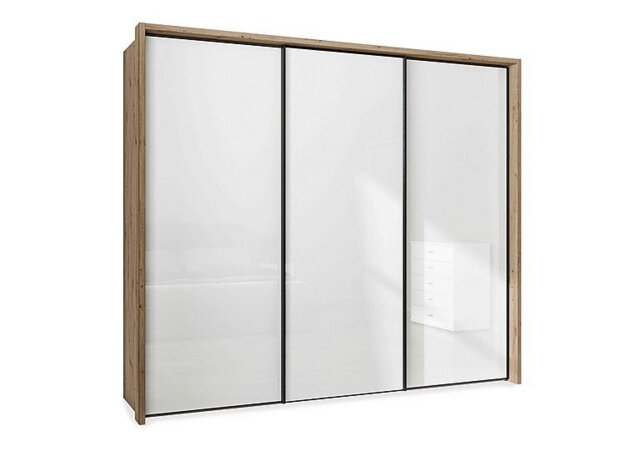 Wiemann - Dallas 260cm 3 Door Sliding Glass Wardrobe - Bianco Oak and White